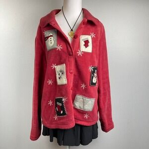 VTG 90s Holiday Christmas Fleece Sweater Women's Size Large